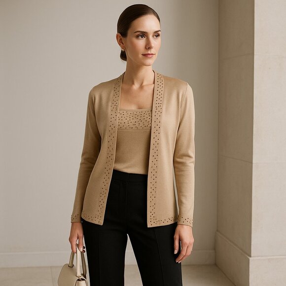 ✨ Reba Collection Silk-Blend Beaded Twin Set – Timeless, Refined & Elegant - Picture 3 of 15